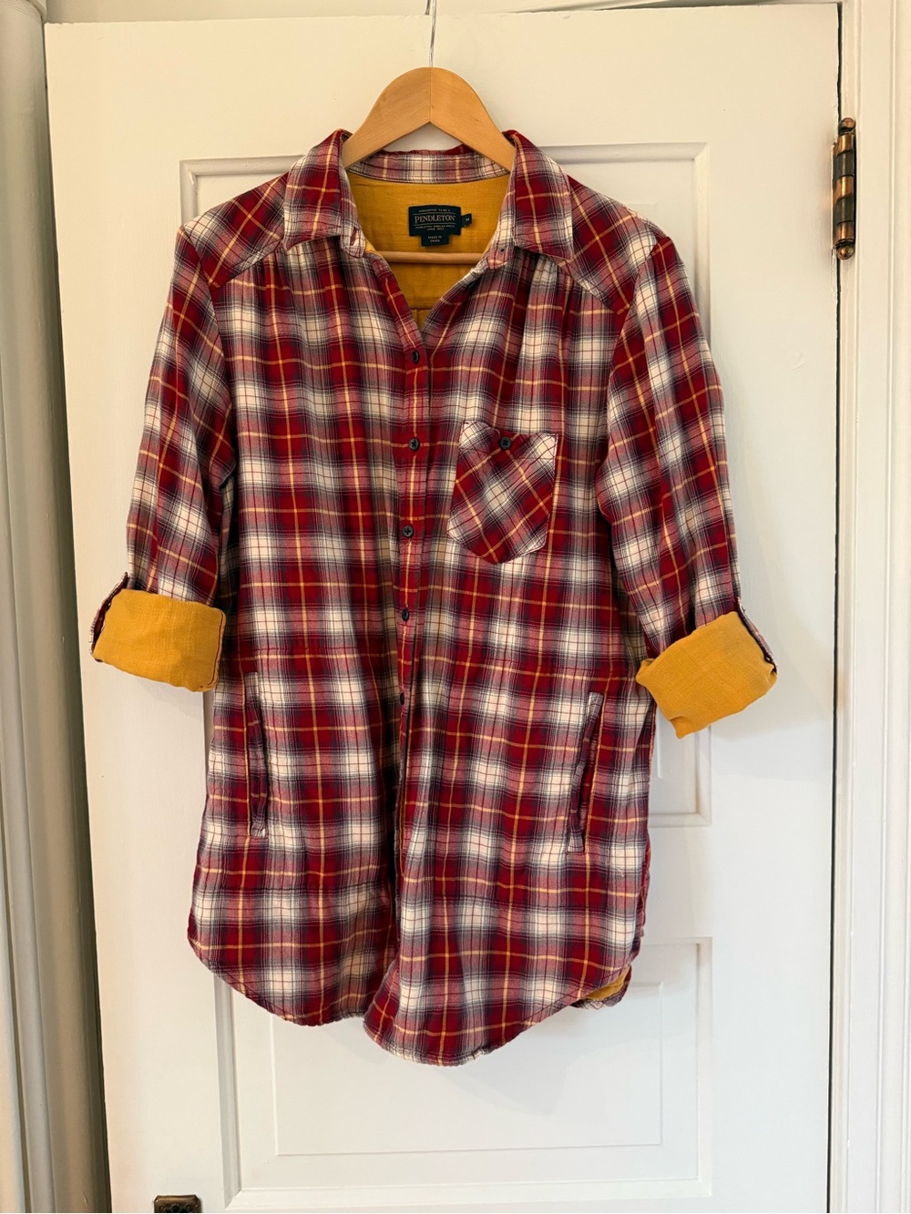 Pendleton Red and White Plaid Button-Down Tunic Shirt